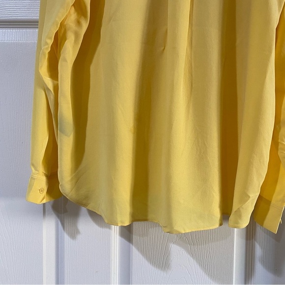 Lafayette 148 100% Silk Button Front Blouse Long Sleeve Relaxed Fit Yellow Large - Picture 6 of 10